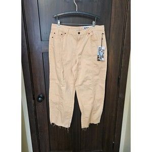 NWT Women's Future Collective Peach Mid-Rise Straight Leg Raw Hem Jeans Size 12